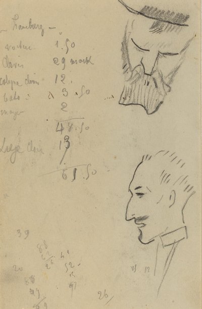 En skäggig man och en man i profil [verso] av Paul Gauguin