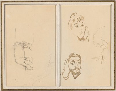 En betande ko; Huvudet på en kvinna med handen på kinden och huvudet på en man med handen på örat [verso] av Paul Gauguin