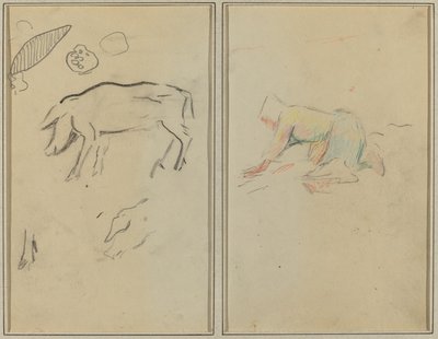 En gris; Bretonska bonde på knä [verso] av Paul Gauguin