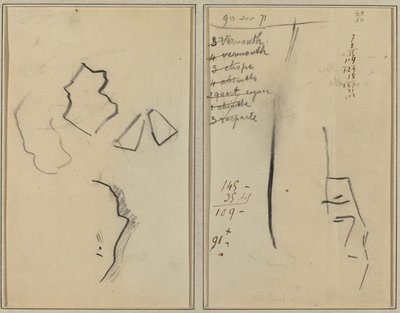 En profil och fyra former; Skiss av en mans huvud [recto] av Paul Gauguin
