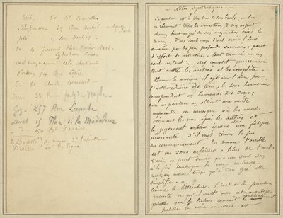 Adresslista; Manuskriptsida [recto] av Paul Gauguin