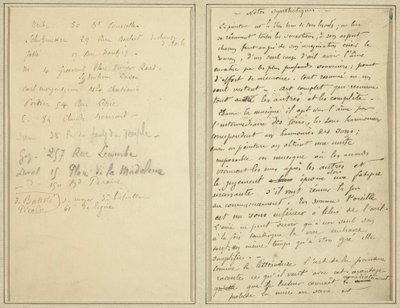 Adresslista; Manuskriptsida [recto] av Paul Gauguin