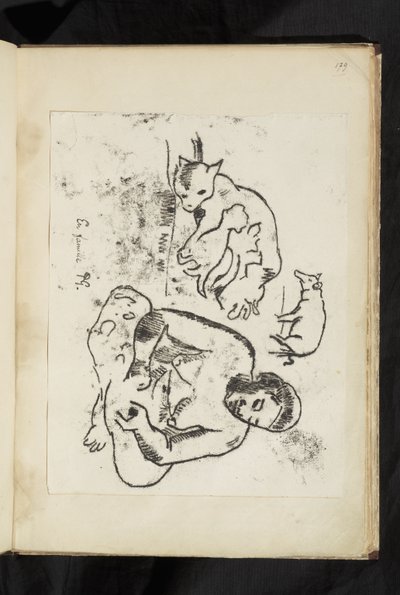 Avant et après - Sittande kvinna, katt med kattungar och en gris av Paul Gauguin