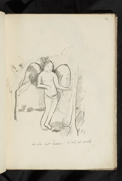 Före och efter - ritning "Vingarna är tunga. Allt är primitivt" av Paul Gauguin