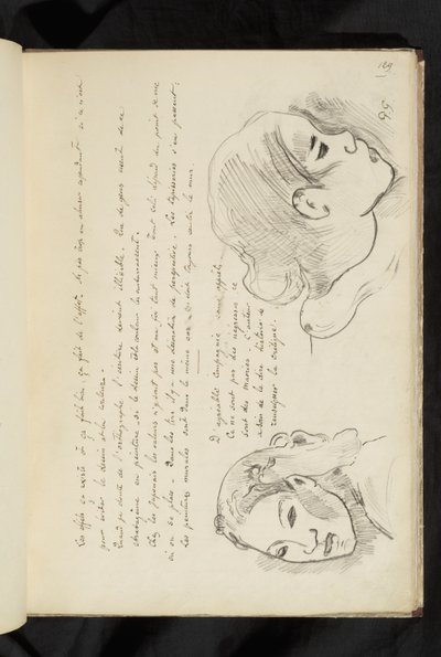 Avant et après - text och två teckningar av ett flickhuvud av Paul Gauguin
