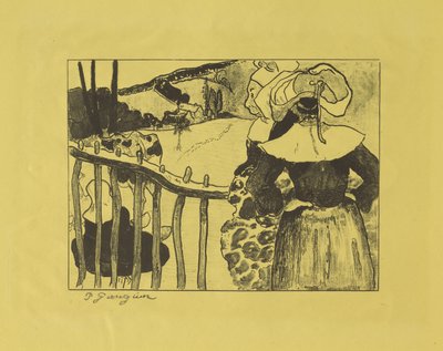 Bretonska kvinnor som står vid ett staket, 1889 av Paul Gauguin