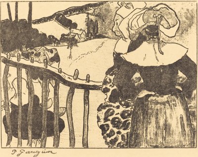Bretonska kvinnor bredvid ett staket Bretonska kvinnor vid barriären, 1889 av Paul Gauguin