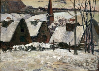 Breton by under snön (olja på duk av Paul Gauguin