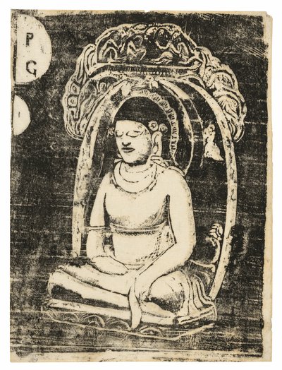 Buddha, från sviten med sena träblockstryck av Paul Gauguin