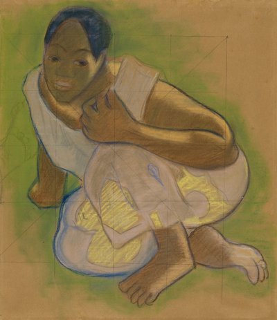 Hukande Tahitisk kvinna: Studie för Nafea Faaipoipo av Paul Gauguin
