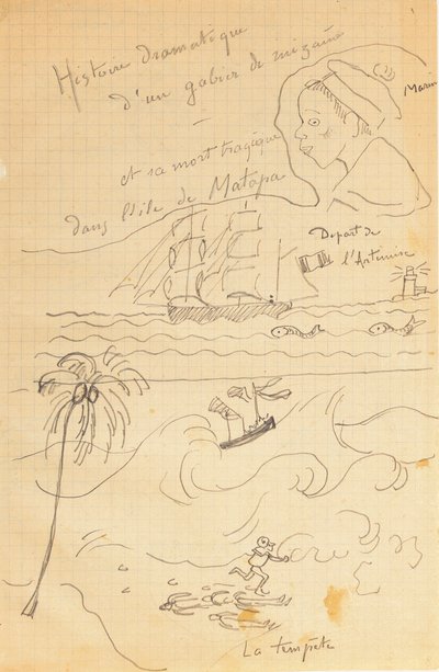 Ritning från ett album med teckningar producerade för den unge Jacques Bousquet, Pont-Aven eller Le Pouldu, 1889-90 av Paul Gauguin