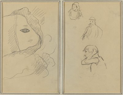 Öga och del av ansiktet; En bretonsk kvinna och två män [recto] av Paul Gauguin
