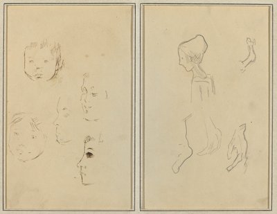 Fem studier av huvuden; En pojke i profil med studier av händer och fötter [verso] av Paul Gauguin