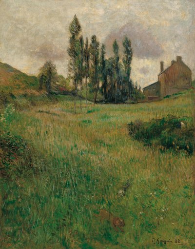 Franska:  Course de chiens dans la prairie Hundar som springer på en äng av Paul Gauguin