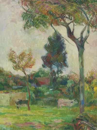 Franska: Deux vaches au pré, ou Les Deux vaches Två kor på ängen av Paul Gauguin