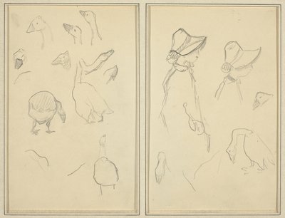 Gäss; Girls in Bonnets, Geese [recto] av Paul Gauguin