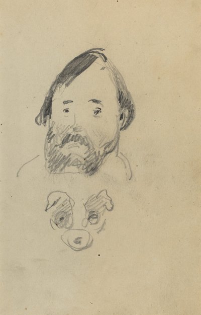 Huvud av en skäggig man med ett huvud av en hund [recto] av Paul Gauguin