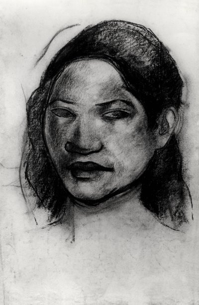 Head of a Tahitian (kol på papper) av Paul Gauguin