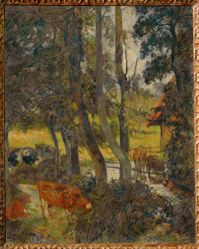 Landskap i Normandie med damm (målning på duk) av Paul Gauguin