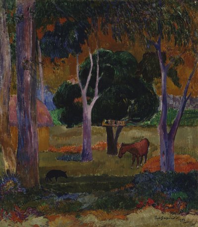 Landskap med en gris och en häst (Hiva Oa) av Paul Gauguin