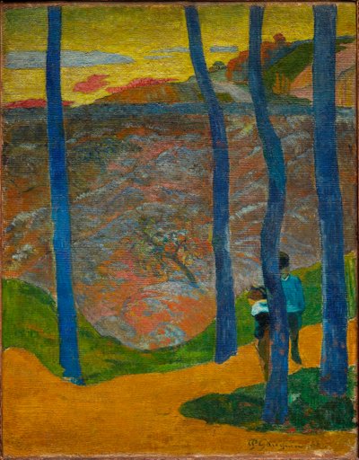 De blå träden. Du kommer att passera, den vackra. Blåträd. Din tur kommer, min skönhet!, 1888. av Paul Gauguin
