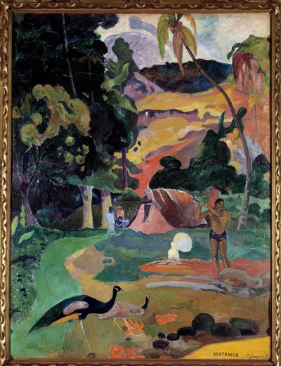 Matamoe eller landskap med påfåglar Utsikt över ett landskap på Tahiti. Målning av Paul Gauguin (1848-1903) av Paul Gauguin