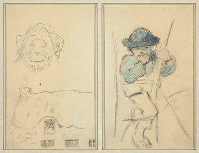 Apa och stuga; Little Breton Boy [recto] av Paul Gauguin
