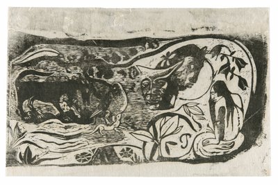 Tallrik med Head of a Horned Devil, från Suite of Late Wood-block Prints av Paul Gauguin