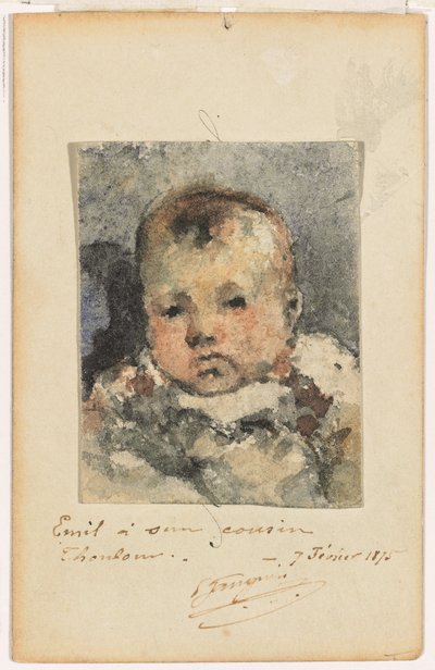 Porträtt av ett barn, 7 februari 1875 (akvarell på papper på ett originalvisitkort) av Paul Gauguin