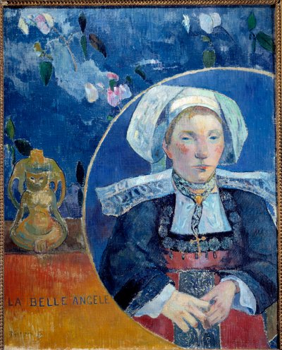 Porträtt av den vackra Angele A Bretonne i traditionell kostym - Porträtt av Madame de Satre (1868-1932) hotellägare i Pont Aven (Pont-Aven) - Målning av Paul Gauguin (1848-1903) 1889 Sön 0,92 x 0,73 m Paris, musee d