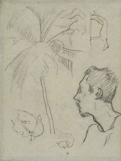 Profil av Charles Laval med palmträd och andra skisser av Paul Gauguin