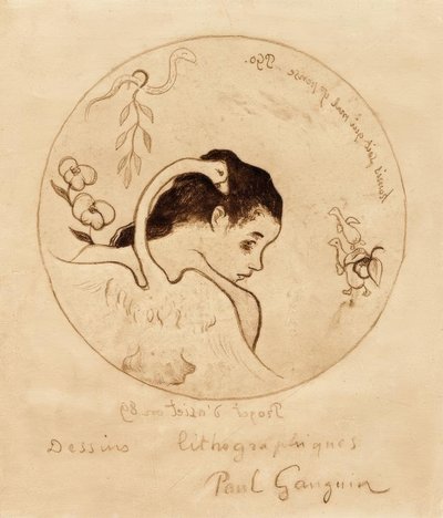 Projekt för en tallrik - Leda och svan av Paul Gauguin