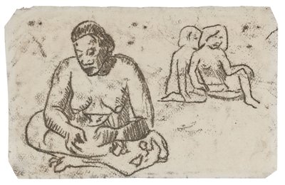 Sittande kvinna (relaterad till målningen Sister of Charity), c.1902 (överföringsteckning i svart tusch på elfenbensvävt papper) av Paul Gauguin