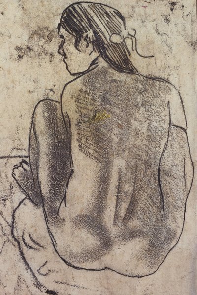 Sittande Tahitian naken från ryggen, ca 1902 av Paul Gauguin