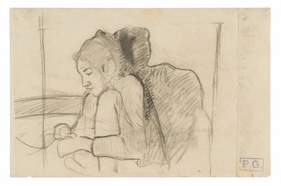 Sittande tahitisk kvinna (recto), skisser av tuppar och kycklingar (verso) av Paul Gauguin