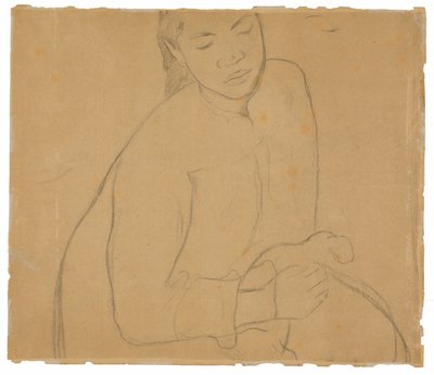 Sittande Tahitisk kvinna (relaterad till målningen Te faaturuma [Reverie]) av Paul Gauguin