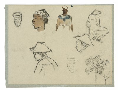 Skisser av figurer och bladverk (recto); Profil av Charles Laval med palmträd och andra skisser (verso) av Paul Gauguin