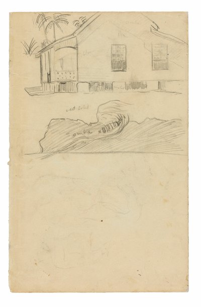 Skisser av Tahitian Residence med färgnoteringar och hundar av Paul Gauguin