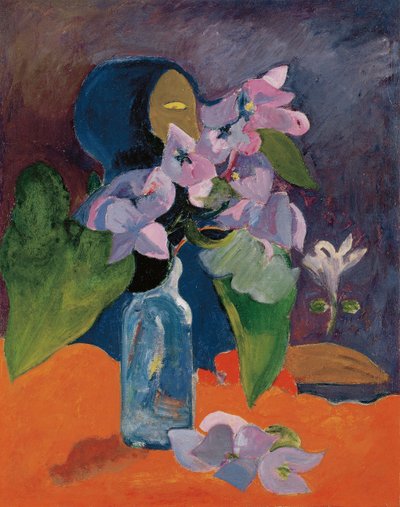 Stilleben med blommor och idol av Gauguin, Paul Eugene Henri (1848-1903). Olja på duk, ca 1892, Mått: 40,3x32. Kunsthaus Zuerich av Paul Gauguin