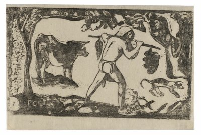Tahitian Carrying Bananas, från Suite of Late Wood-block Prints av Paul Gauguin
