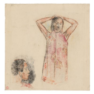 Tahitiflicka i rosa pareu av Paul Gauguin
