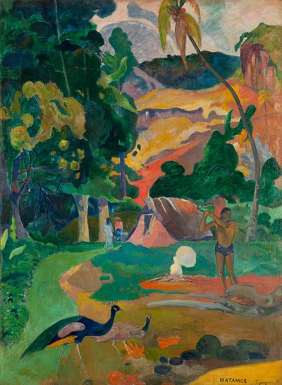 Tahiti:  Matamoe Matamoe (Död), Landskap med påfåglar av Paul Gauguin