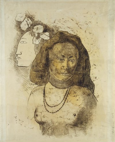 Tahitisk kvinna med ond ande, ca 1899-1900 (monotyp med akvarell på papper) av Paul Gauguin