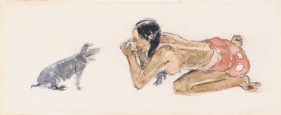 Tahitisk kvinna med gris av Paul Gauguin