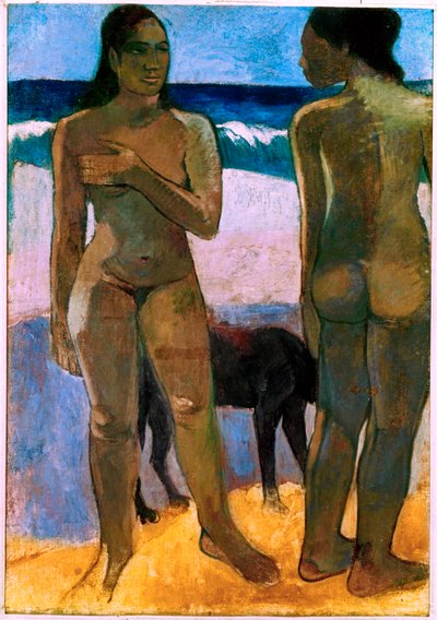 Tahitiska flickor på stranden (olja på duk) av Paul Gauguin