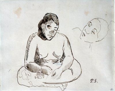 Tahitisk kvinna sitter Bläckstudie av Paul Gauguin (1848-1903) 1800-talets Paris, Louvren av Paul Gauguin