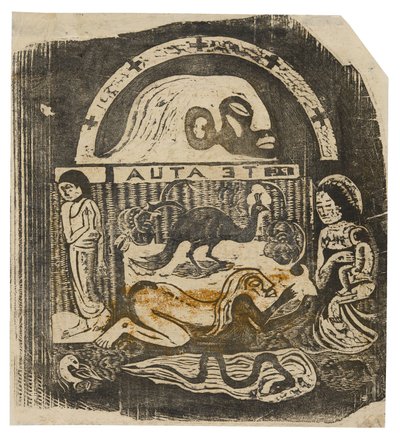 Te atua (The God), från sviten med sena träblockstryck av Paul Gauguin