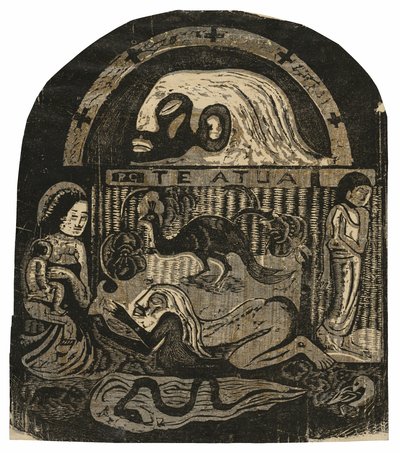Te atua (The God), från sviten med sena träblockstryck av Paul Gauguin