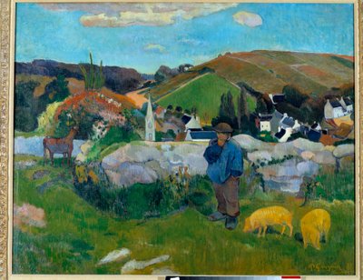 The Pork Guardian i Bretagne 1888 - Målning av Paul Gauguin (1848-1903) av Paul Gauguin
