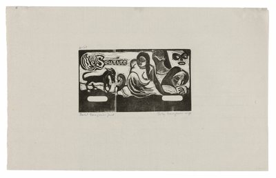 Tre personer, en mask, en räv och en fågel, headpiece för Le sourire av Paul Gauguin